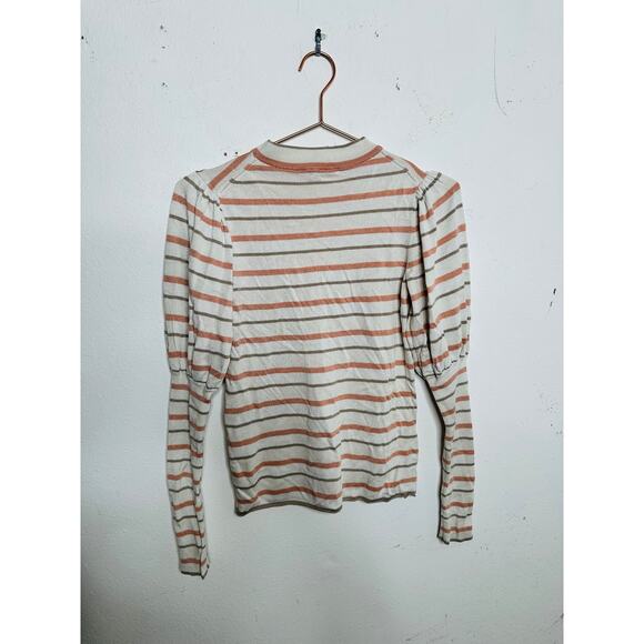 SEE BY CHLOÉ Cream Pink Striped Puff Sleeves Crewneck Sweater Size Medium - Picture 3 of 14